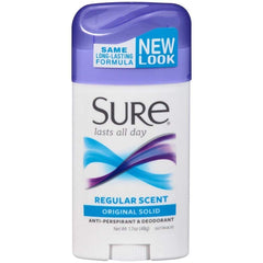 Sure anti-perspirant Original solid product shot promises all-day dryness.