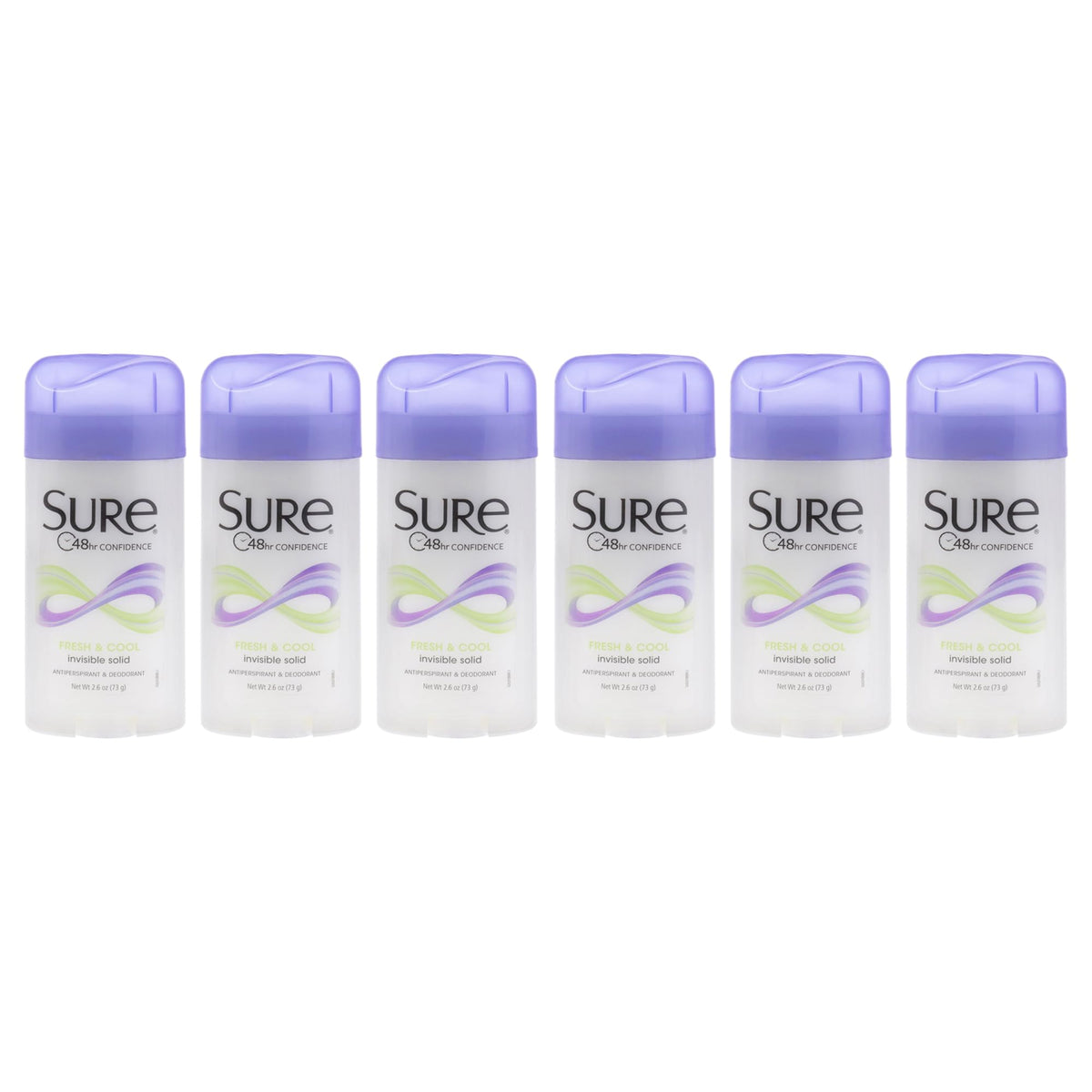 Sure antiperspirant solid Fresh and Cool six-pack provides all-day protection with a fresh, clean scent.