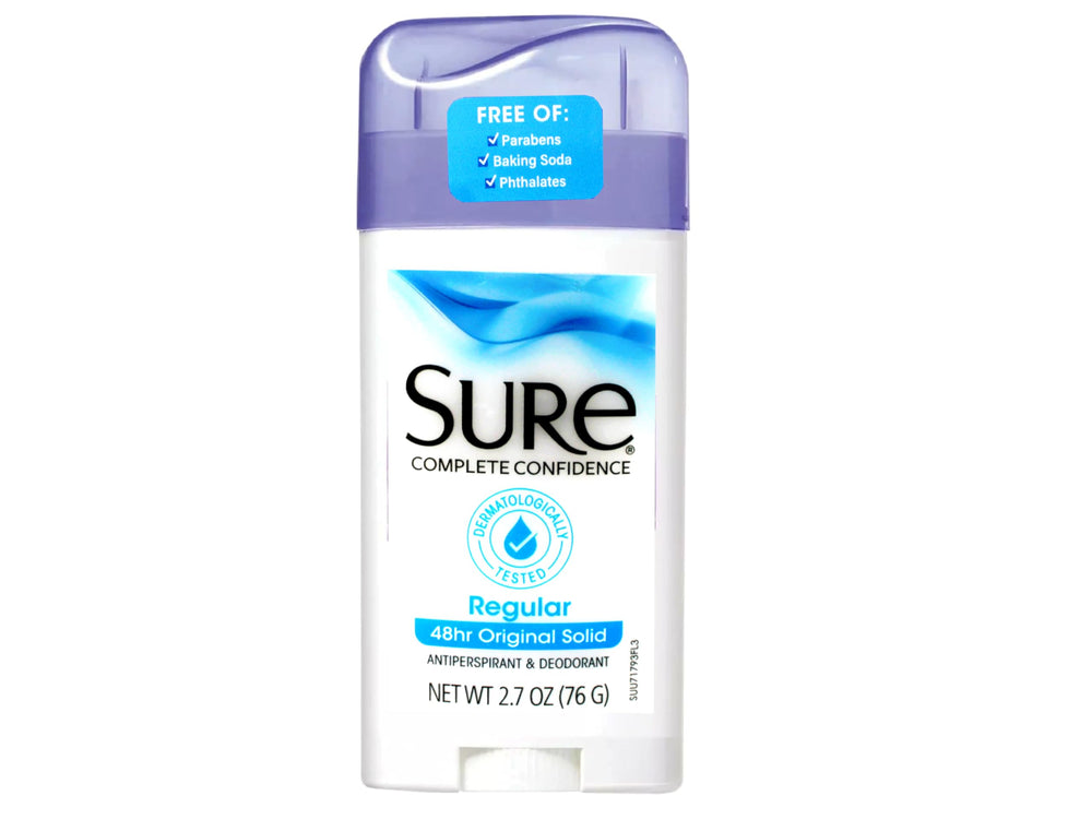 Sure antiperspirant solid regular in-use underarm application demonstrates daily comfort.