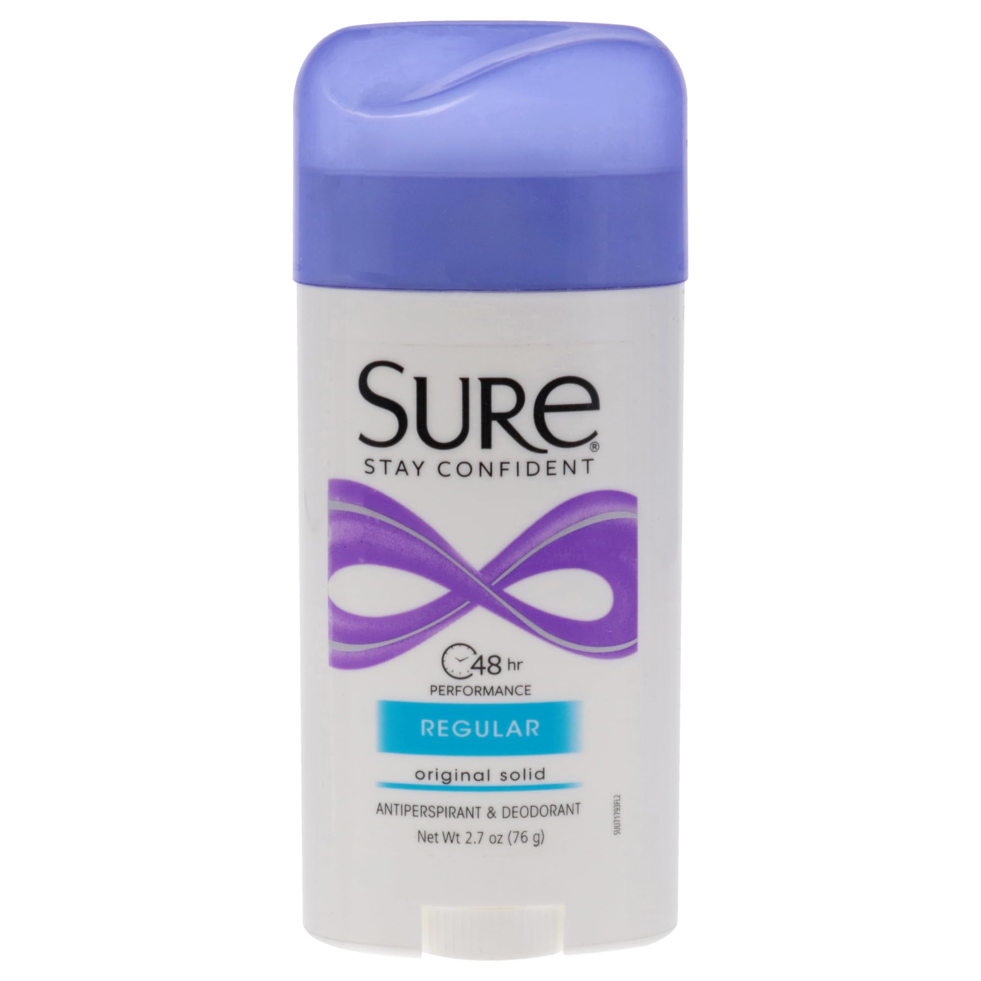 Sure original solid regular 2.7oz deodorant bottle with clear glide.