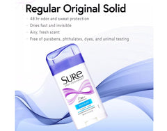 Sure Original Solid Antiperspirant Deodorant packaging highlights airy cotton scent