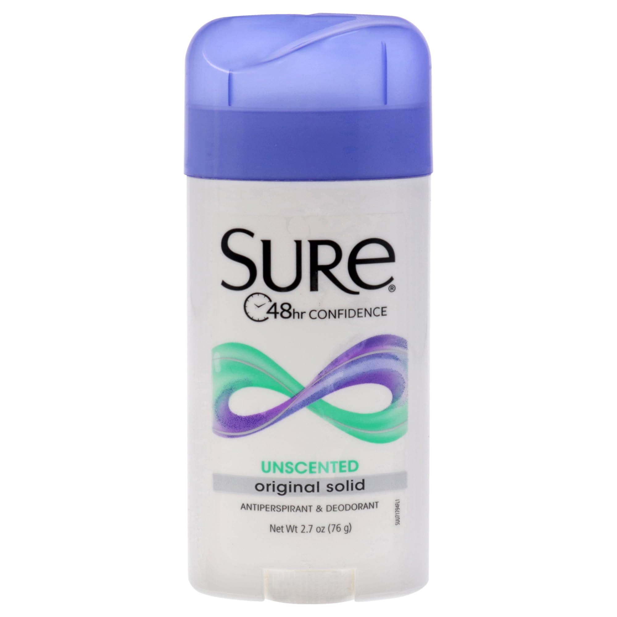 Sure Original Unscented Solid pack6 front view showcases fragrance-free all-day protection.