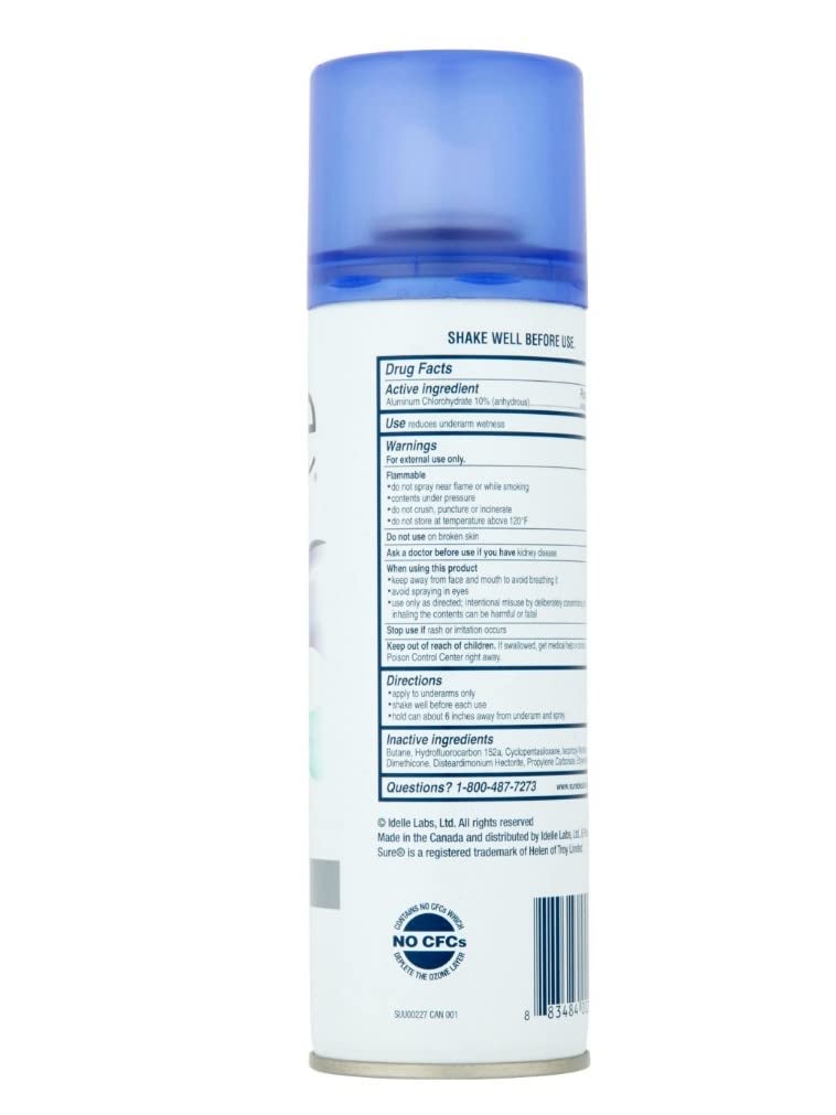 Sure Unscented Aerosol spray-dispense demonstrates fast-drying action to reduce underarm dampness.