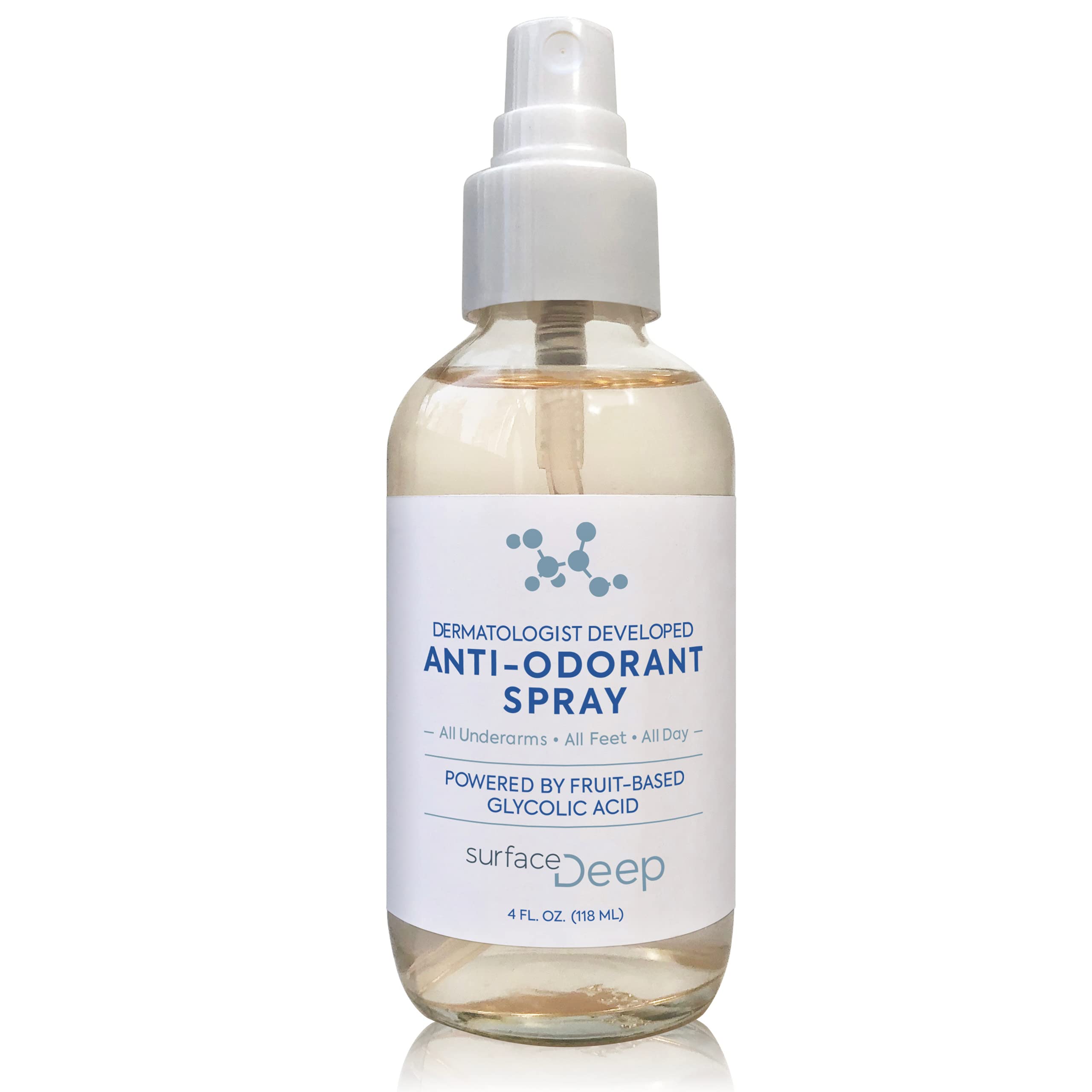 Surface Deep dermatologist-developed label communicates trusted skin-friendly deodorant.