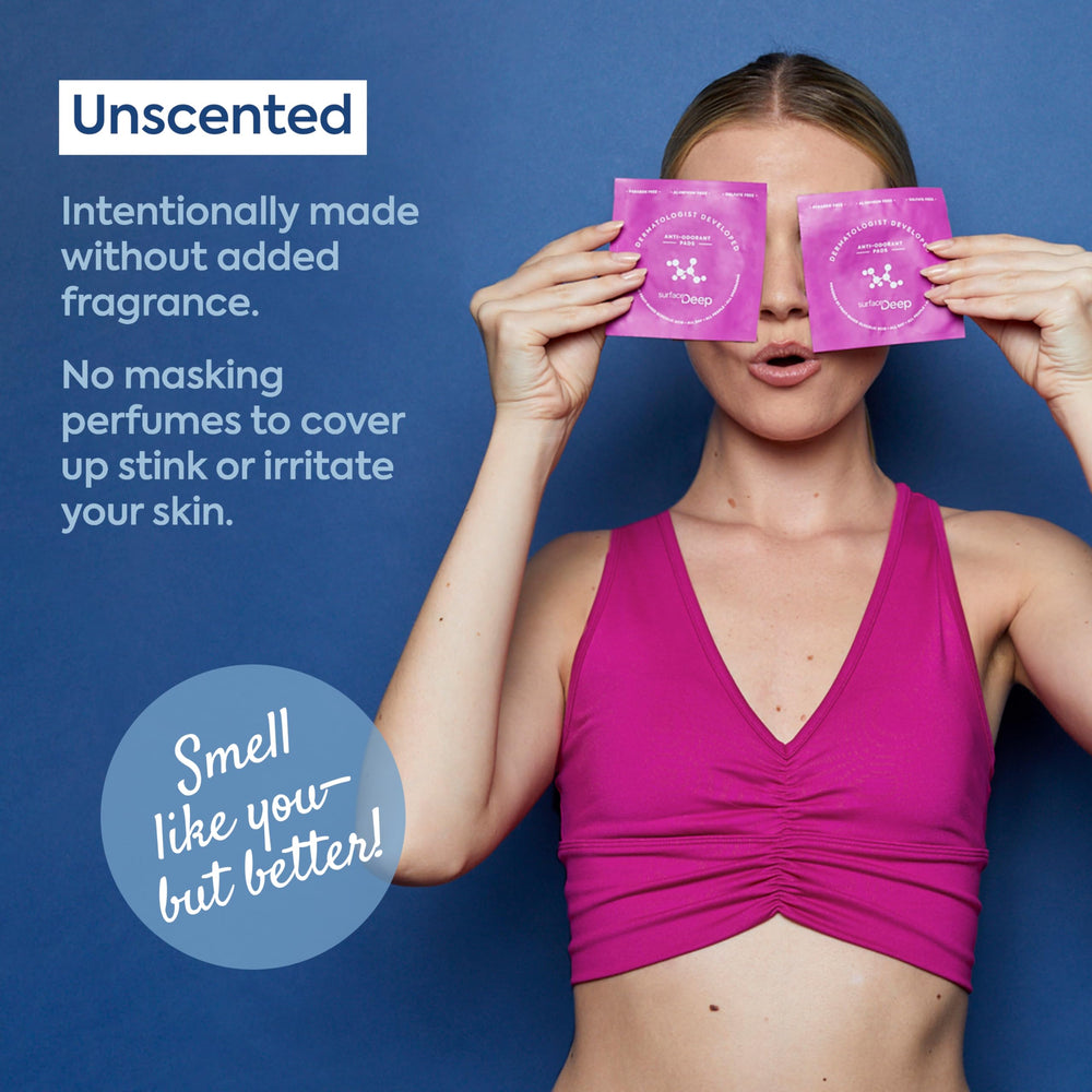 Surface Deep Deodorant Wipes dermatologist-developed formula for gentle odor management.