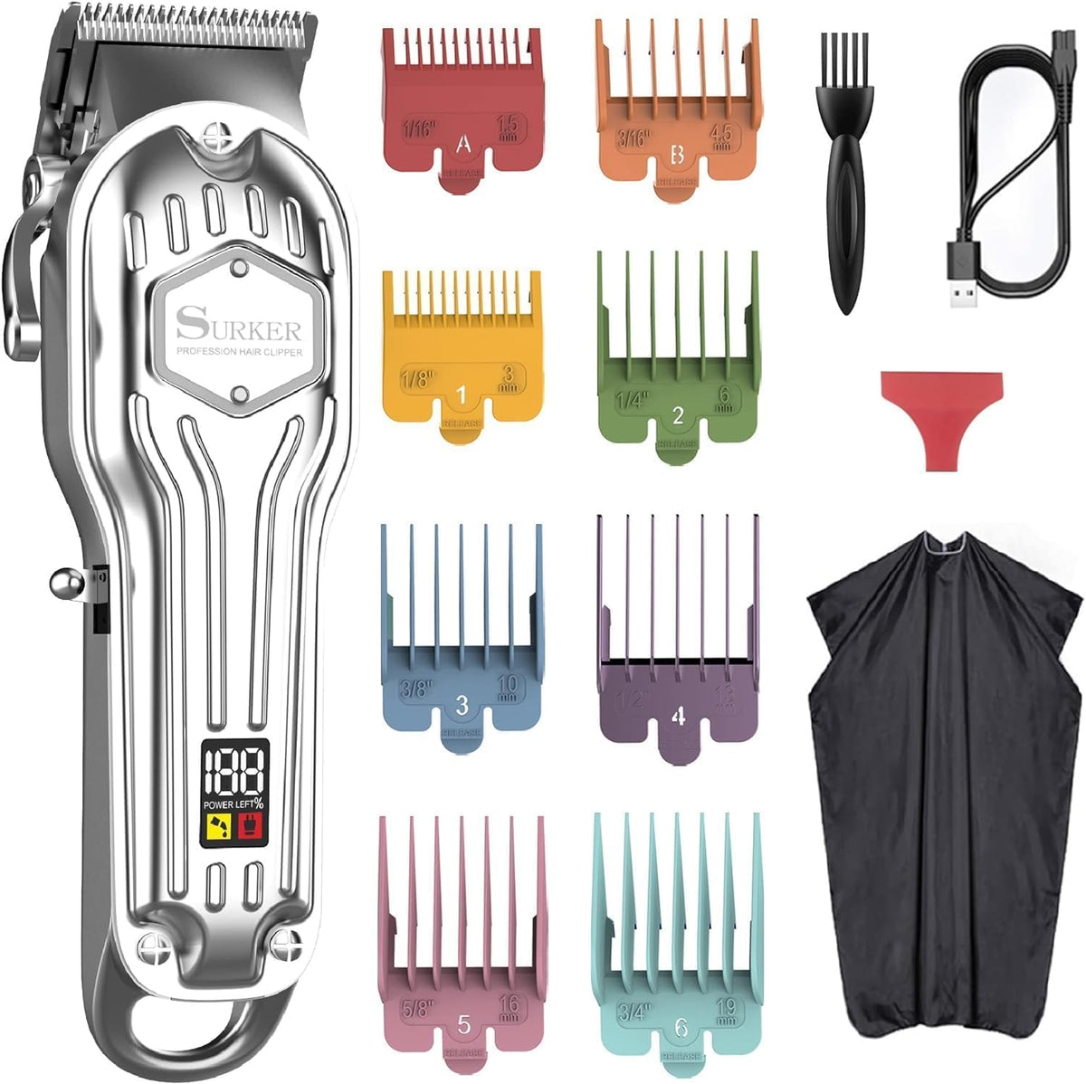 SURKER mens hair clippers with LED display showing battery life for quick grooming