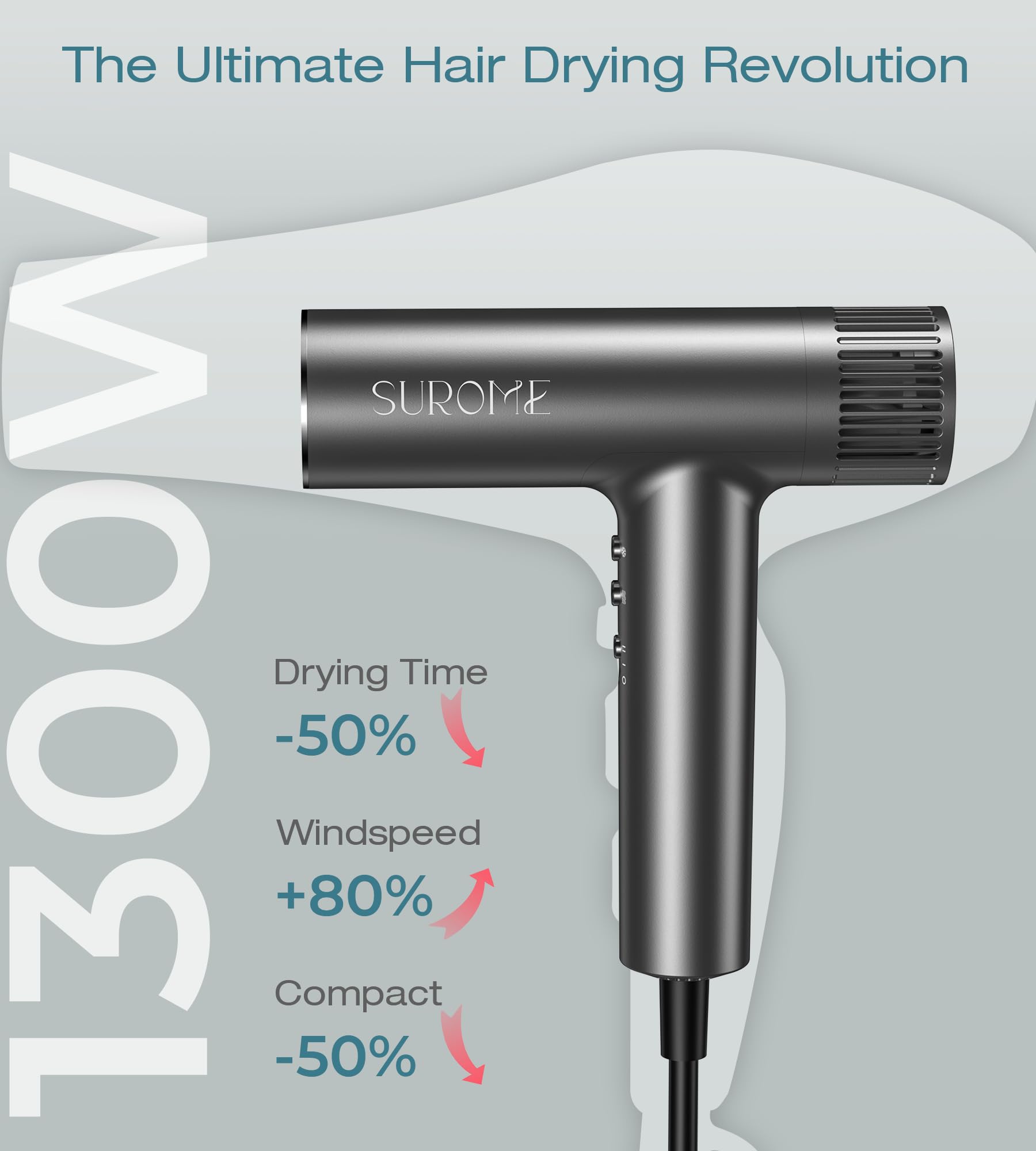 SUROME brushless design enables smooth airflow and quicker frizz-free drying