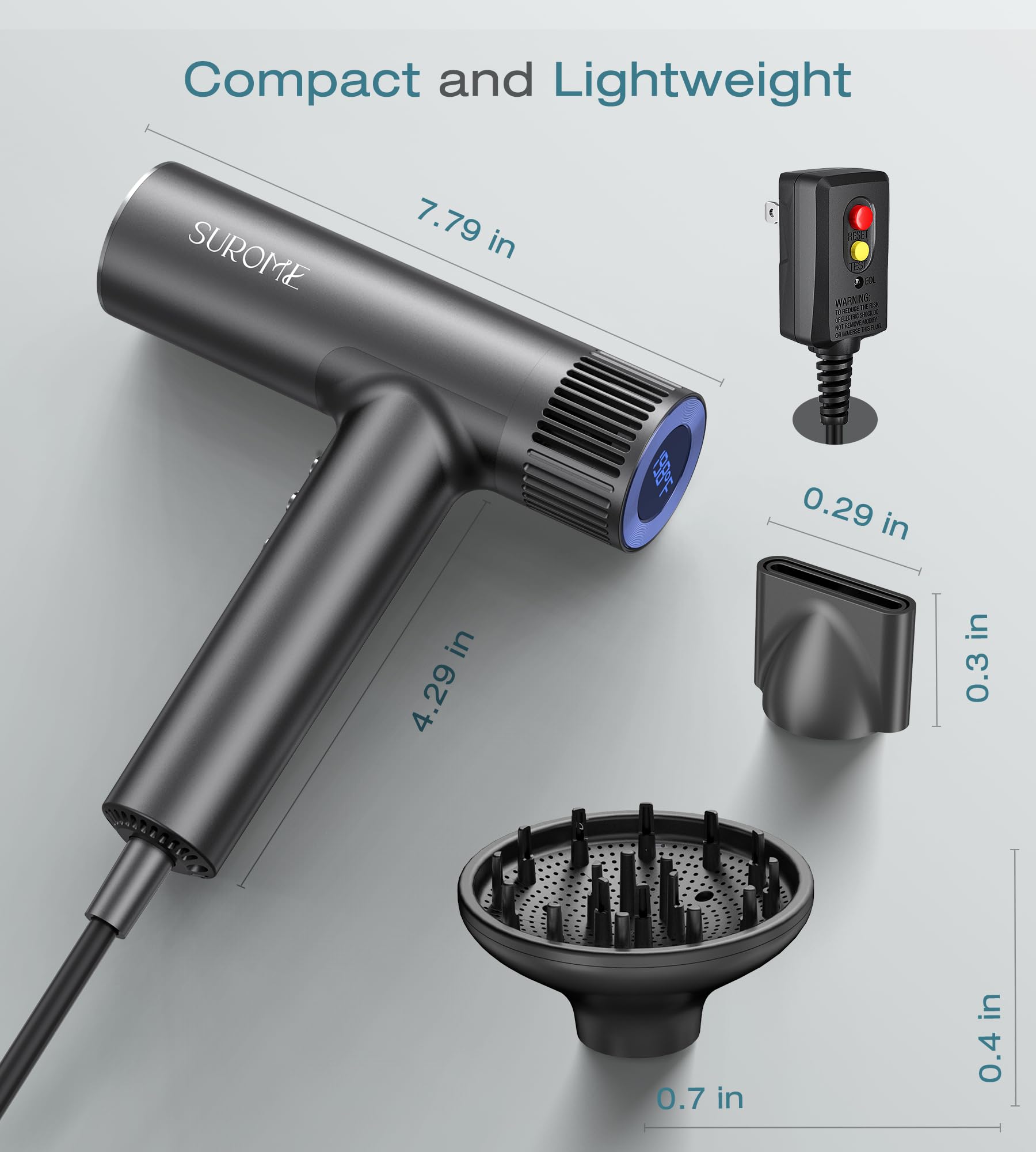 SUROME lightweight 310g dryer is ideal for travel and quick styling