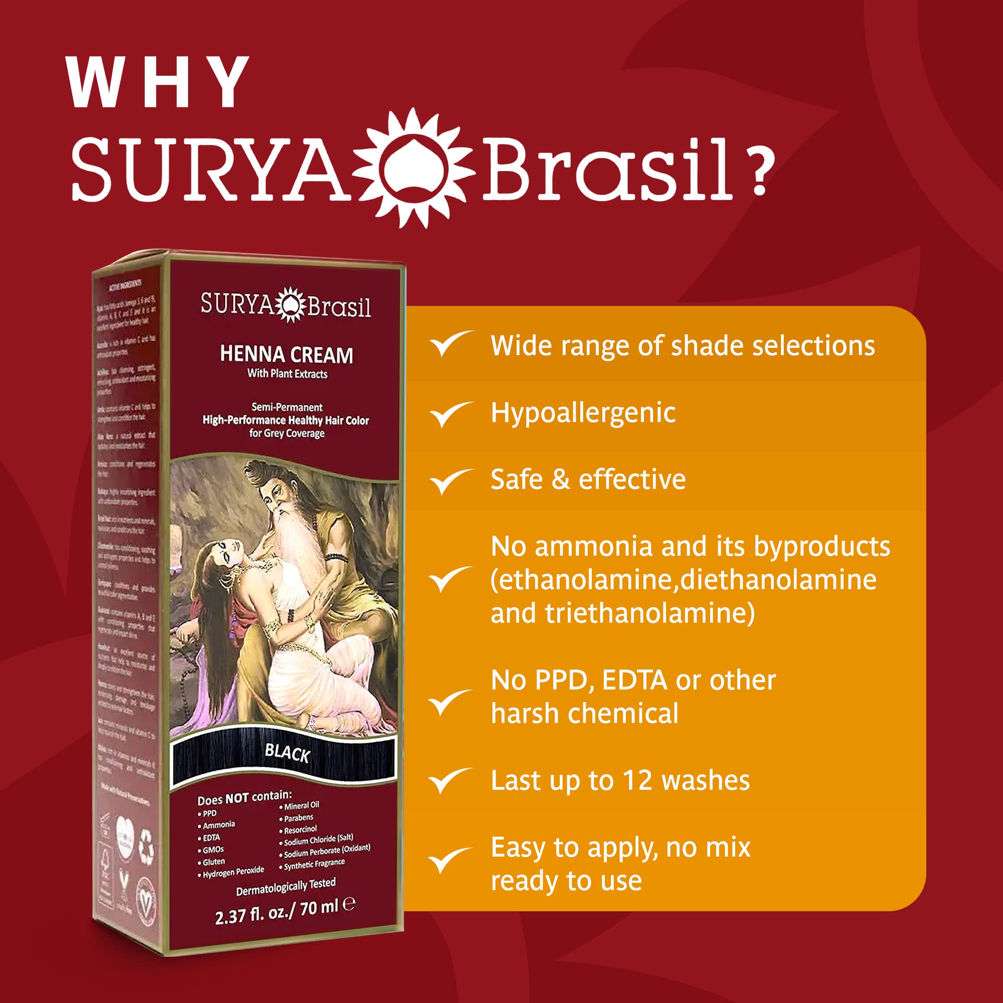 Before and after photos showing natural-looking black color with Surya Brasil Henna Cream.
