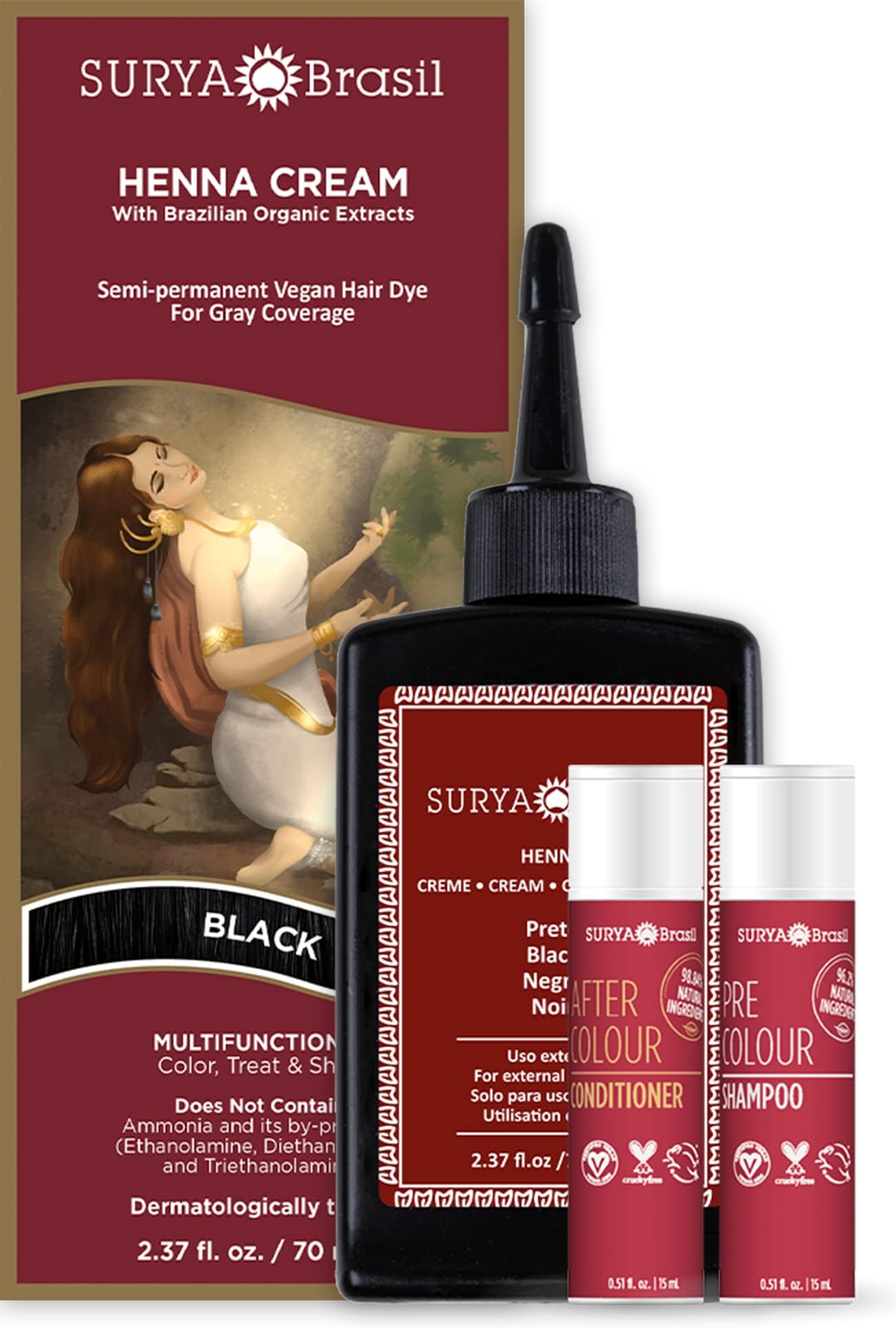 Surya Brasil Henna Cream botanical formula image highlights 15 herbs and fruits.