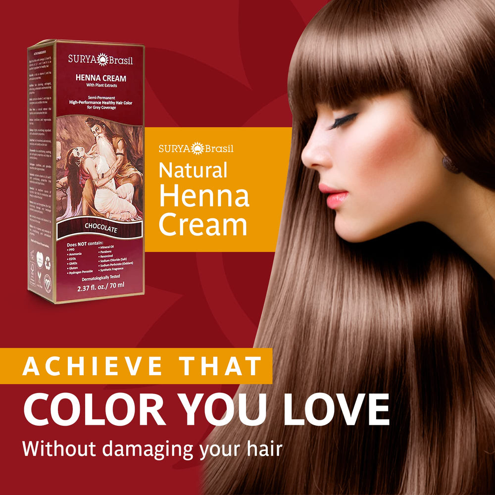 Surya Brasil Henna Cream Chocolate bottle—pre-mixed color for easy home dye