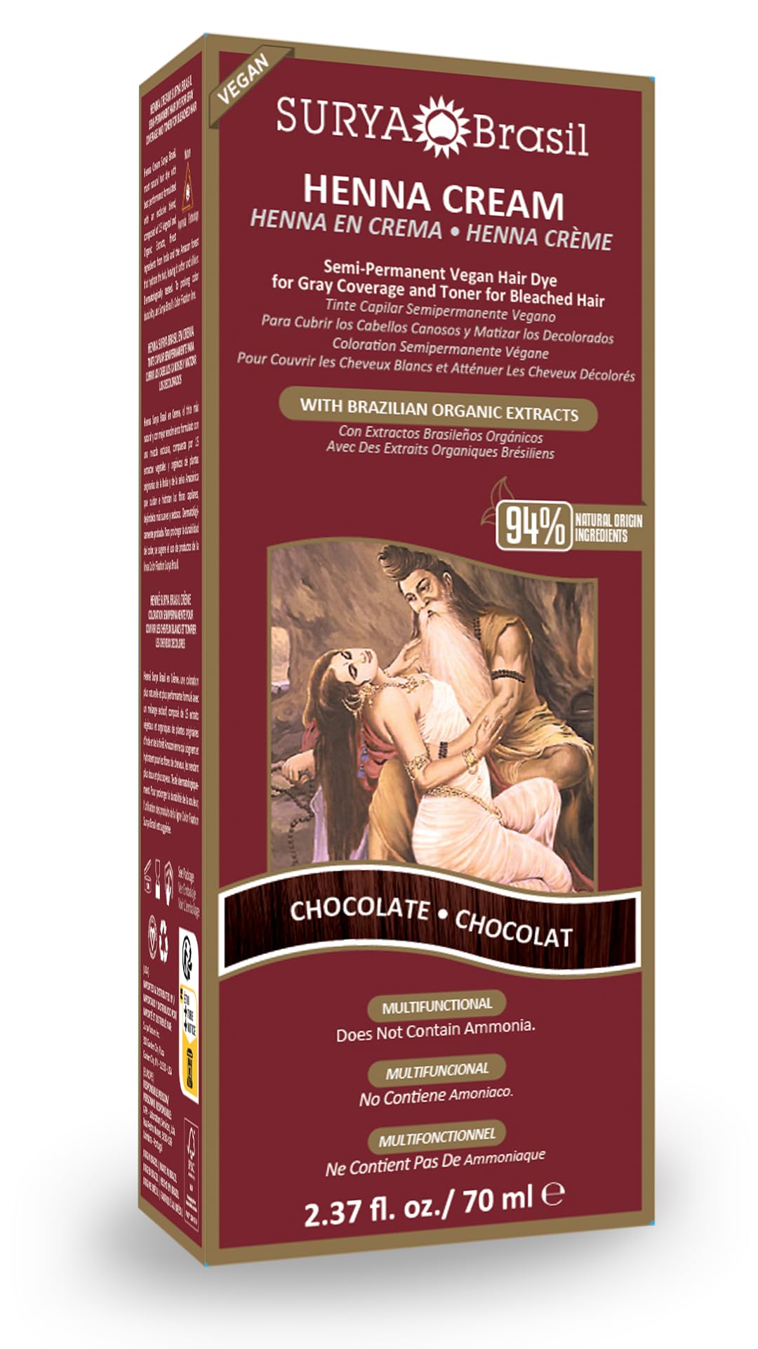 Surya Brasil Henna Cream Chocolate packaging for at-home natural dye
