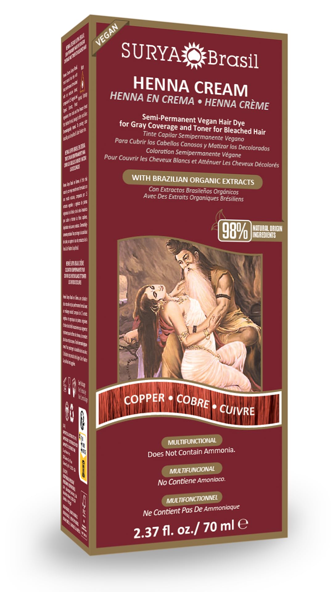 Surya Brasil Henna Cream Treatment copper bottle close-up highlighting rich color and conditioning