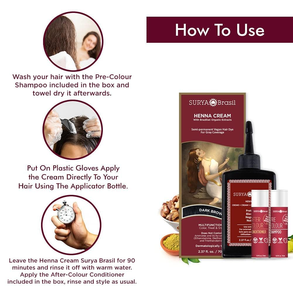 Surya Brasil Henna Cream glossy finish on hair after use.