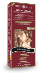 Surya Brasil Henna Cream packaging in black for natural color at home.