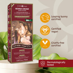 Surya Brasil Henna Dark Brown Cream cap preserves formula for even, lasting color.