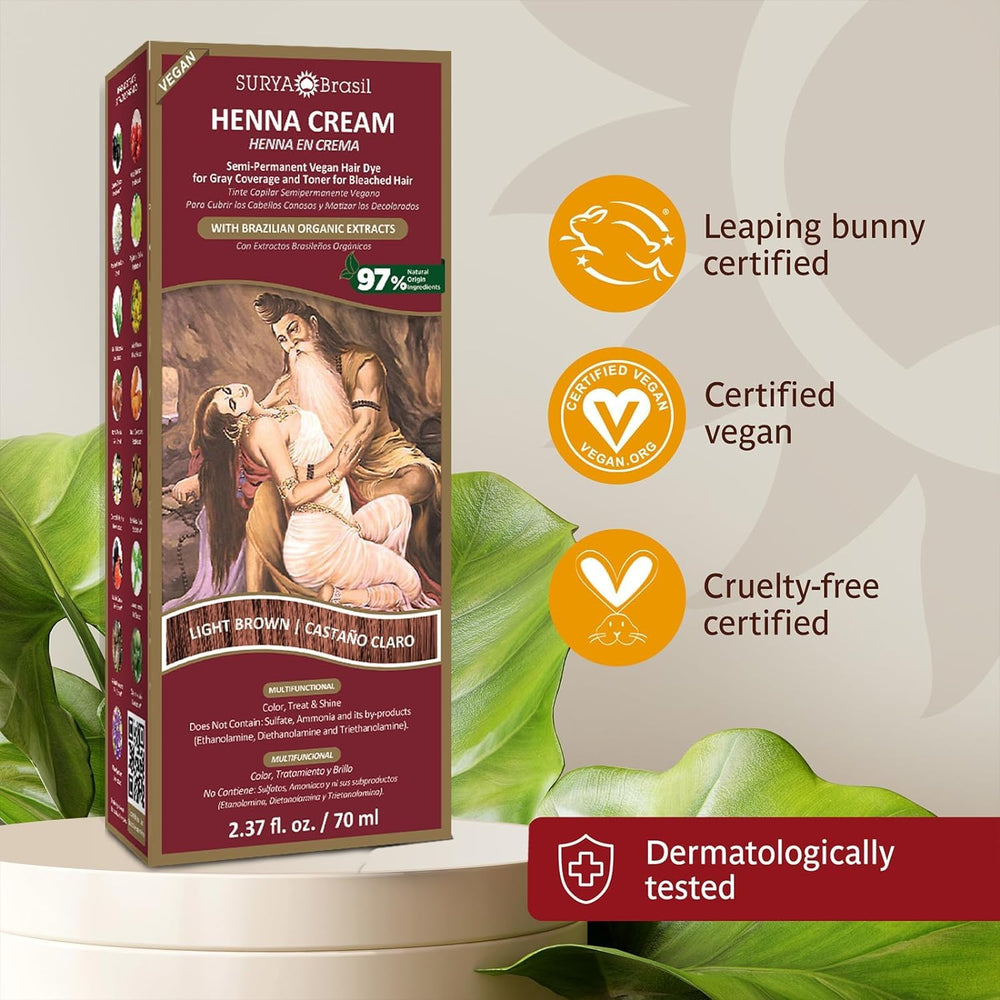 Surya Brasil Henna marrón claro crema, cobertura natural y tono equilibrado.