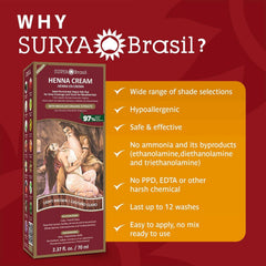Surya Brasil Henna marrón claro crema, textura cremosa para cobertura uniforme.