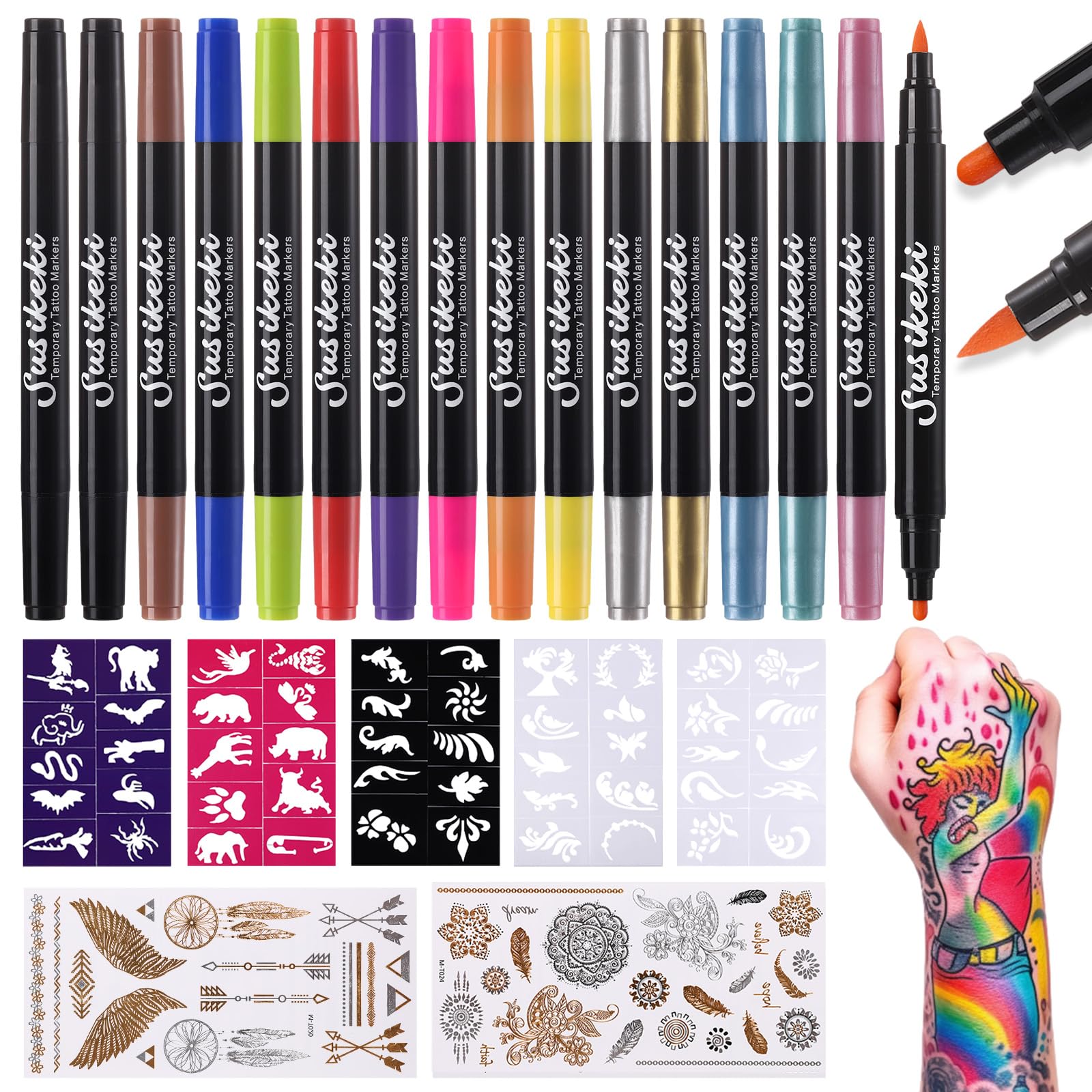 SUSIKEKI dual-ended tattoo pen for precise lines and bold skin art.
