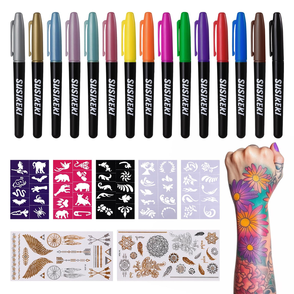 SUSIKEKI tattoo markers color palette for bold, skin-safe body art.