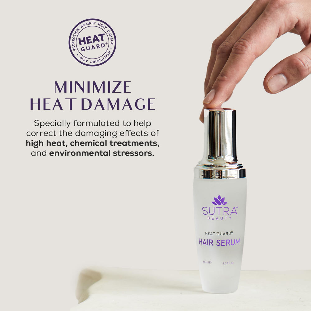 SUTRA Heat Guard serum dispense close-up highlighting hydrating formula