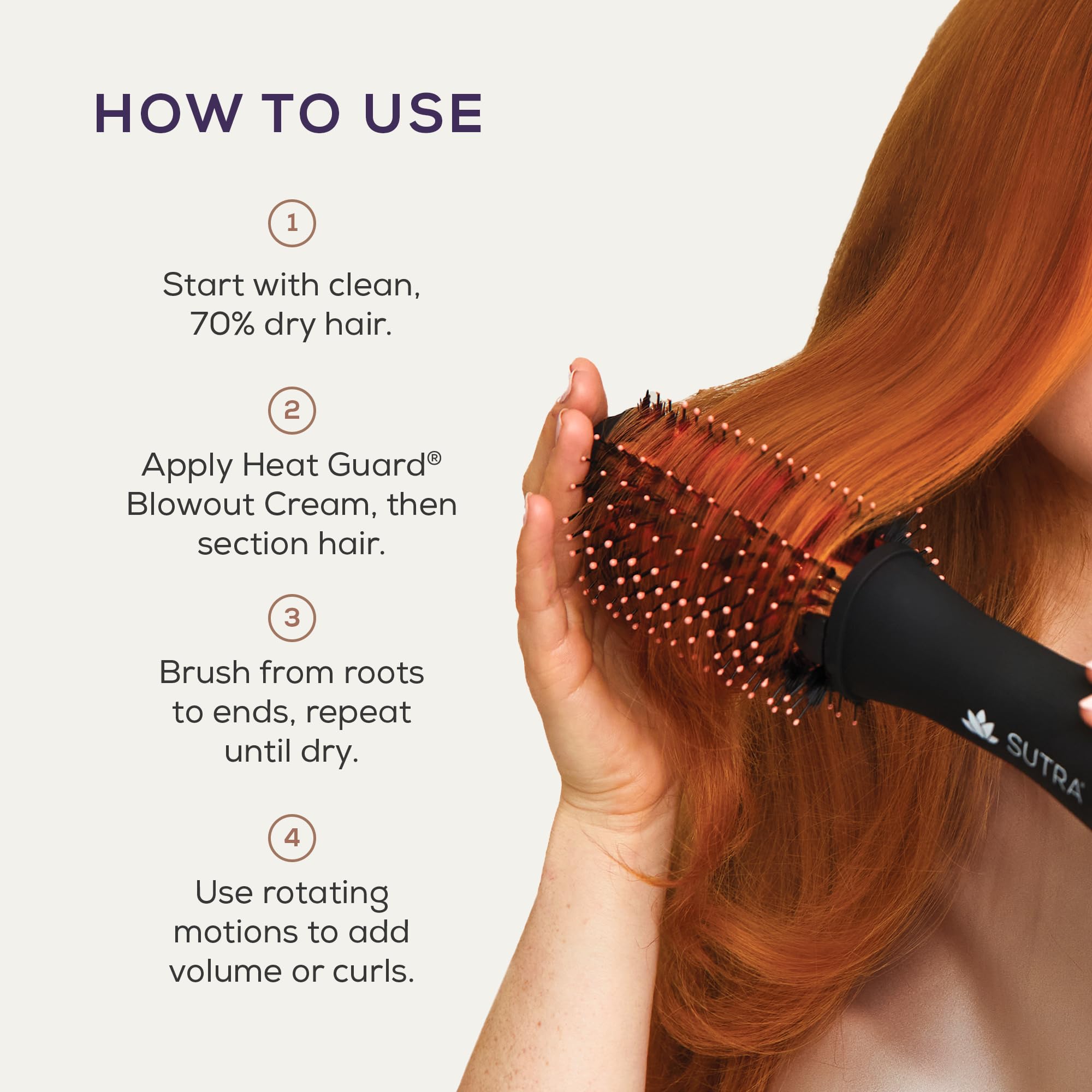 SUTRA IR Infrared 2in Blowout Brush glossy-hair-result showing frizz-free finish.