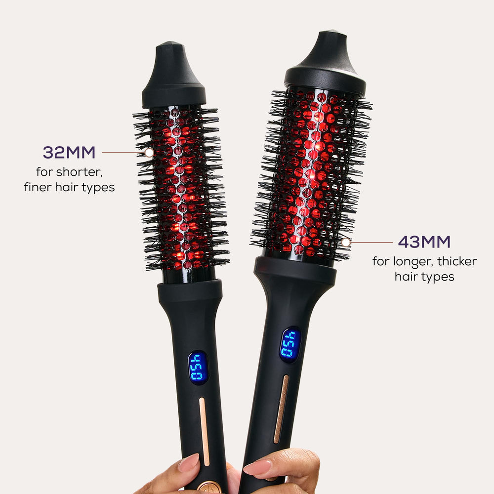 Sutra Thermal Brush heat settings close-up demonstrates customizable temperature for different hair types.
