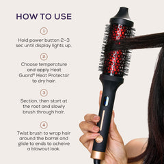 Sutra Thermal Brush ionic technology reduces frizz while guiding hair to a smooth finish.