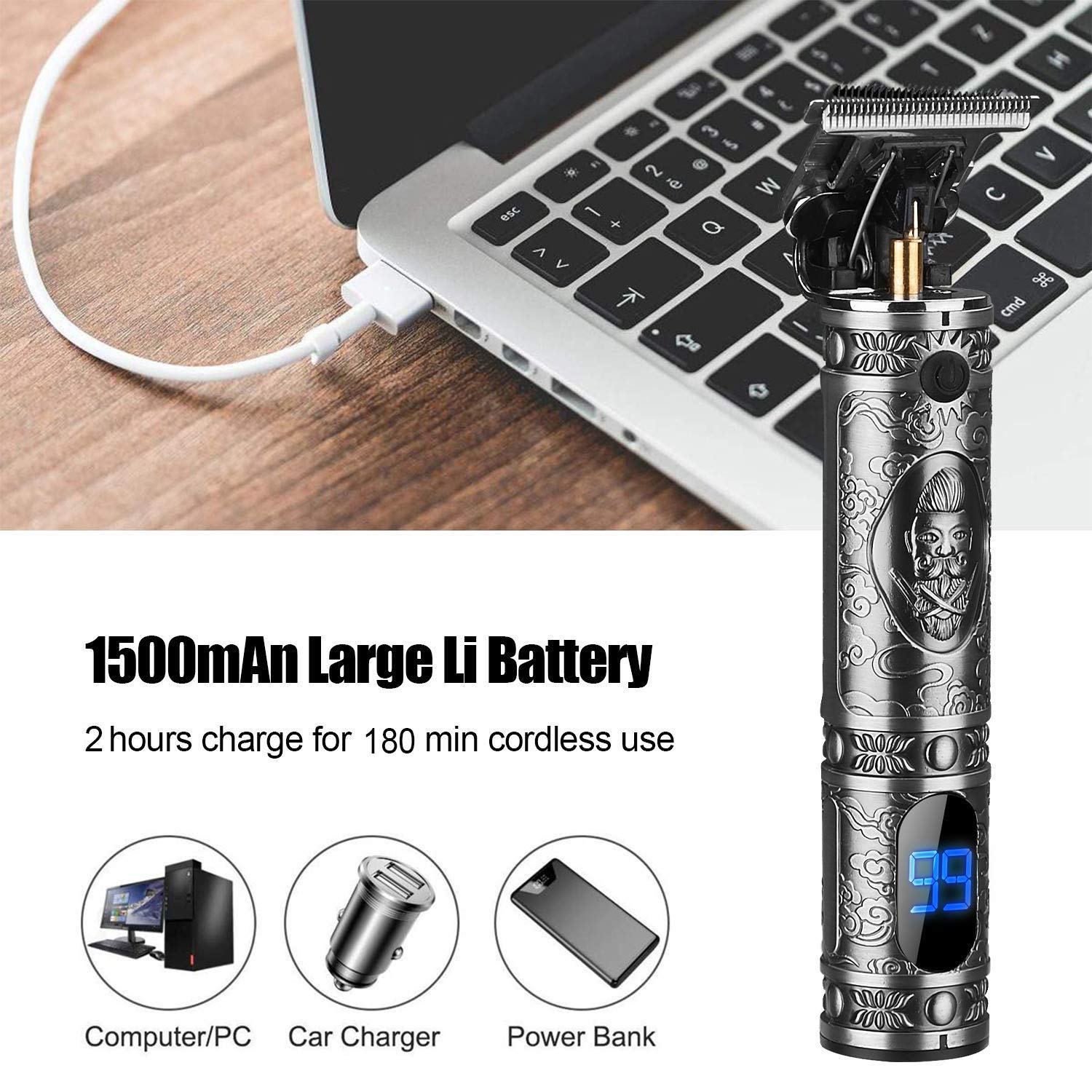 Suttik Ornate Knight USB charging enables flexible recharging options.