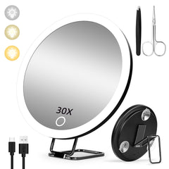 Suupvaor 30x magnifying mirror with light for ultra-detailed makeup precision.