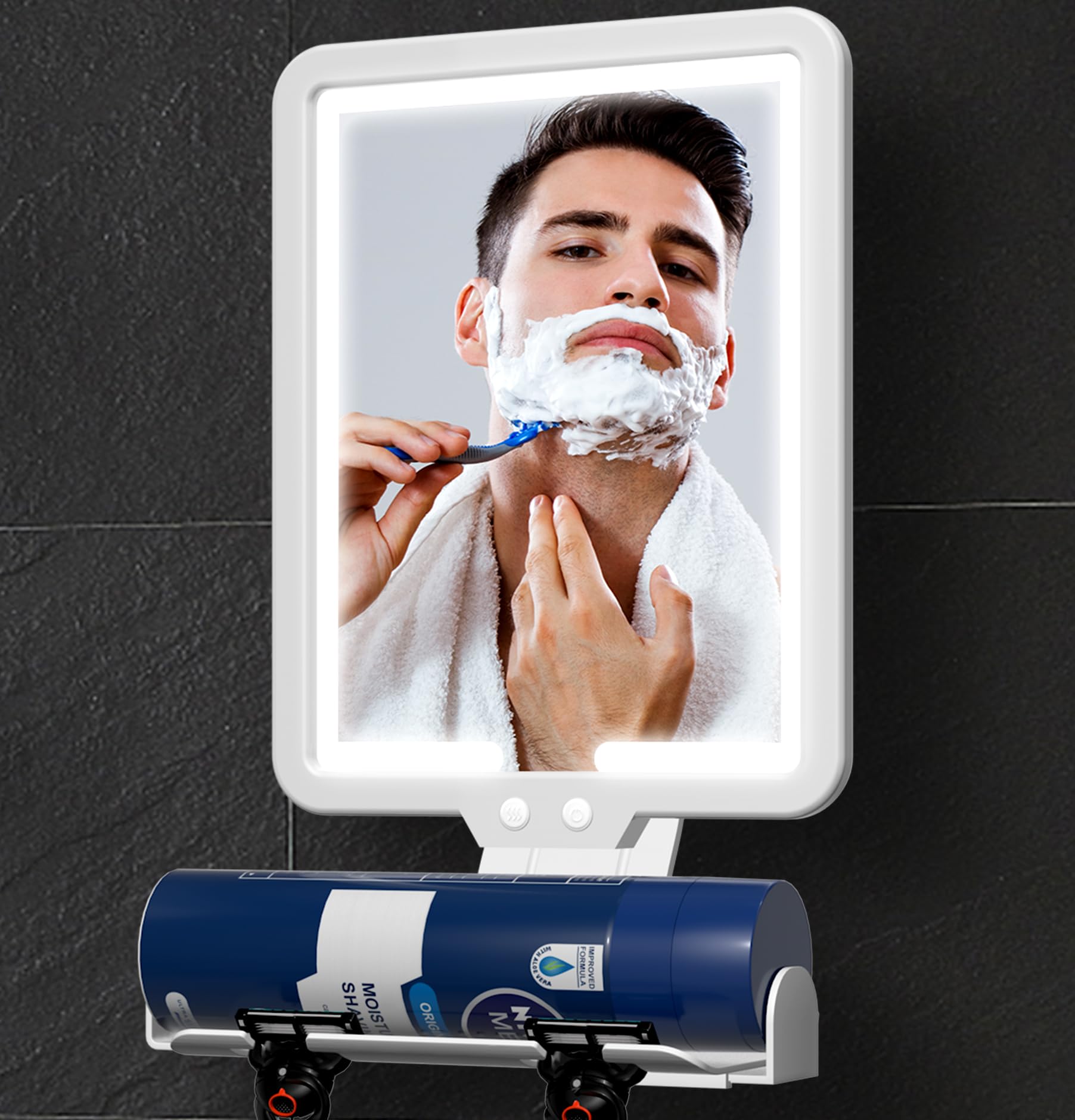 Suupvaor lighted shower mirror 9.5x7 inch glass provides fogless reflection for easier shaving.