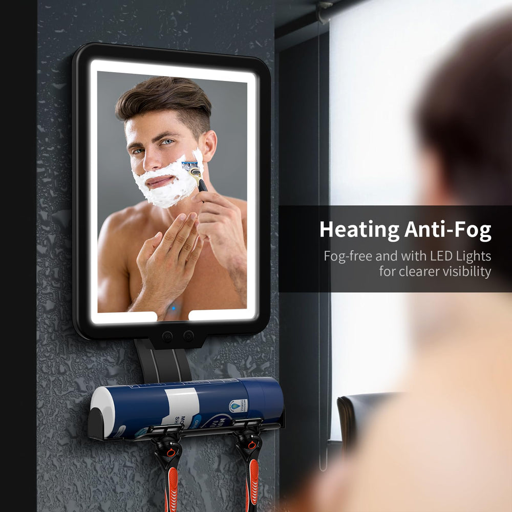 Suupvaor lighted shower mirror in use shows easy shaving in the shower