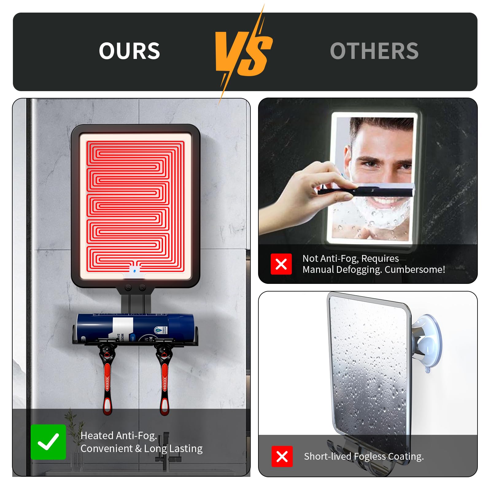 Suupvaor lighted shower mirror tilt-angle enables comfortable shaving from any angle