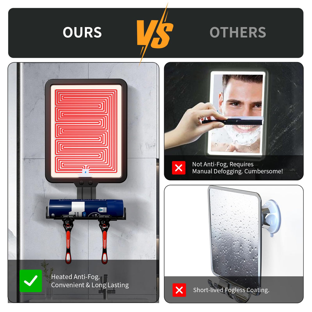Suupvaor lighted shower mirror tilt-angle enables comfortable shaving from any angle
