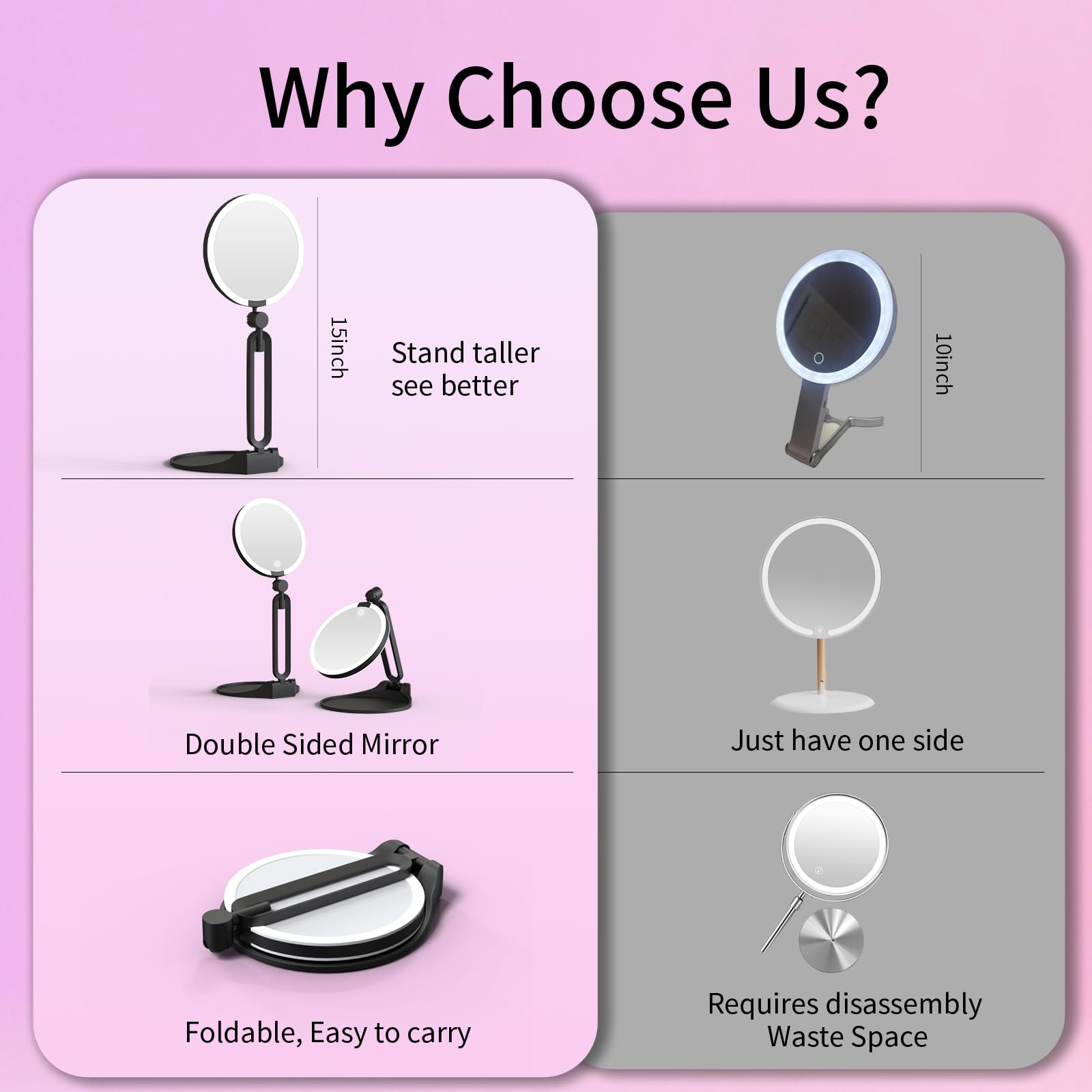 Suupvaor foldable travel mirror keeps a compact profile.