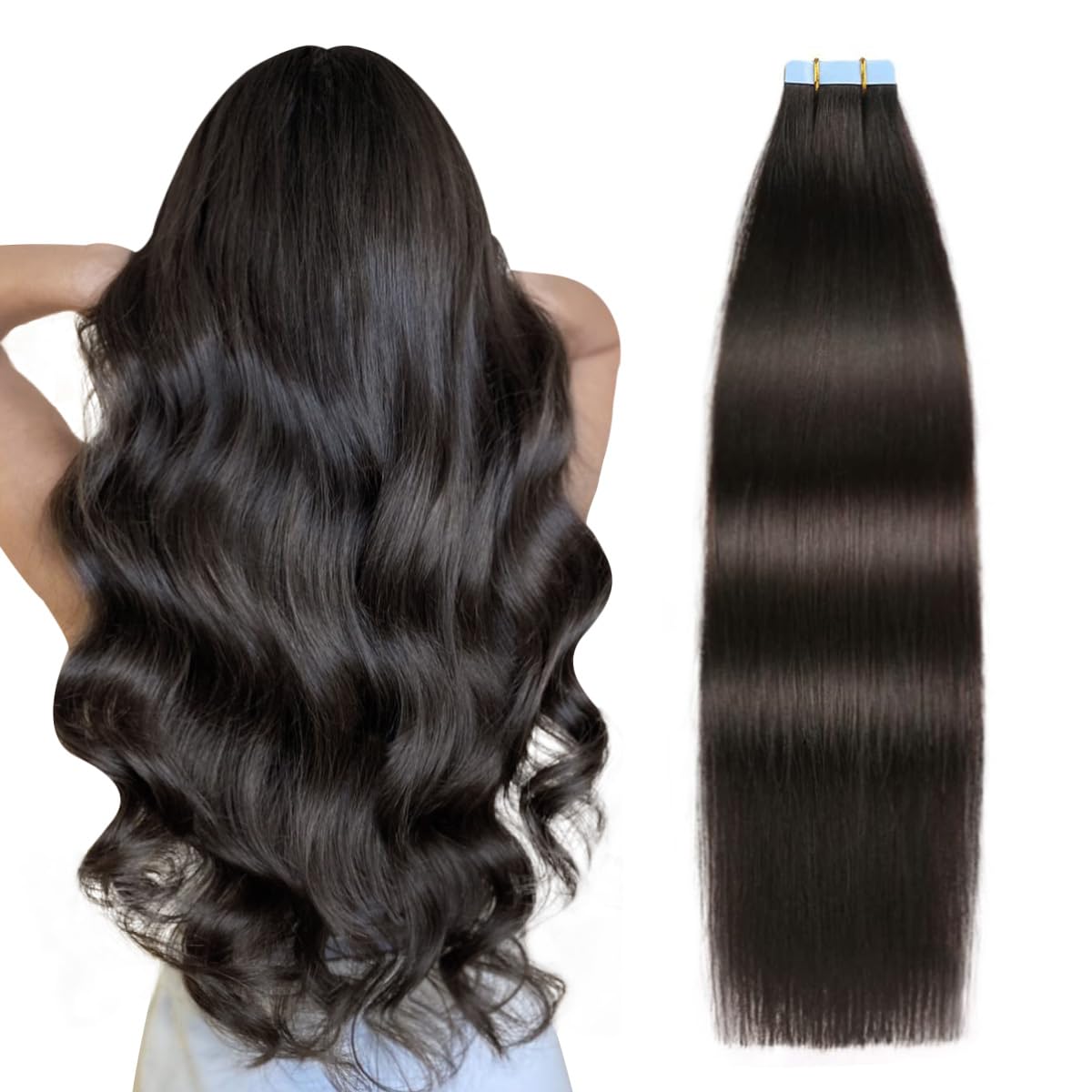 SUYYA tape-in extensions natural black 20in ready for seamless daily wear.