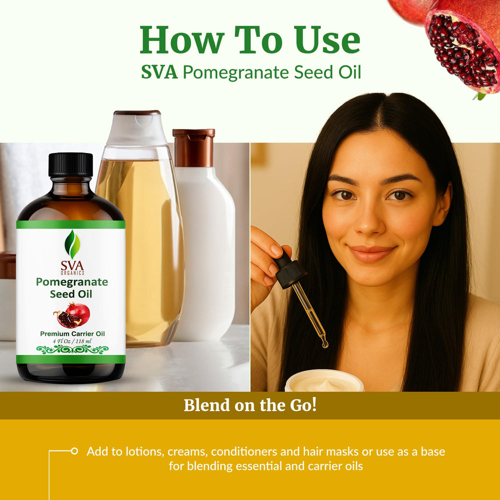 SVA ORGANICS Pomegranate Seed Oil in hair offering scalp nourishment