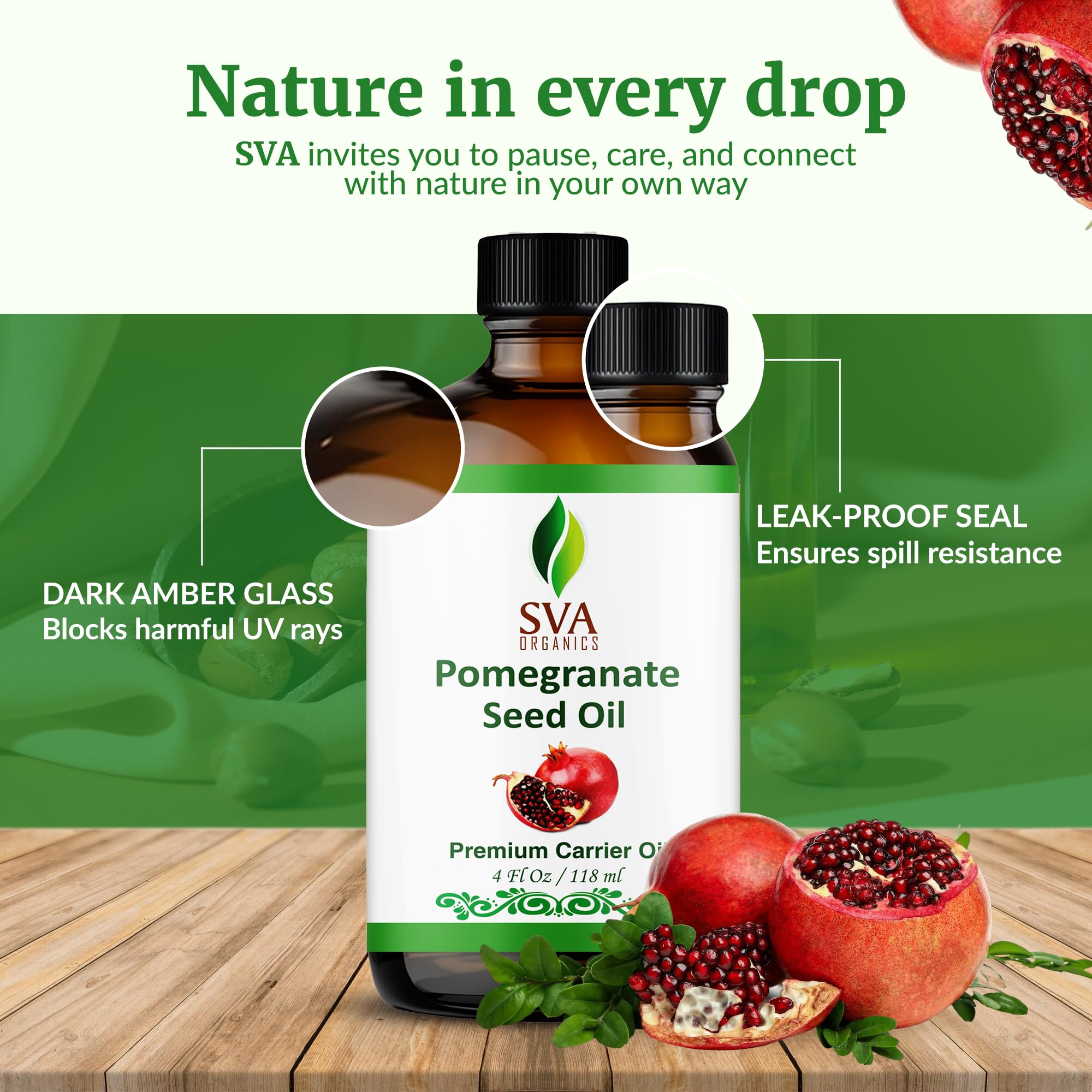 SVA ORGANICS Pomegranate Seed Oil ingredients emphasize natural, preservative-free sourcing