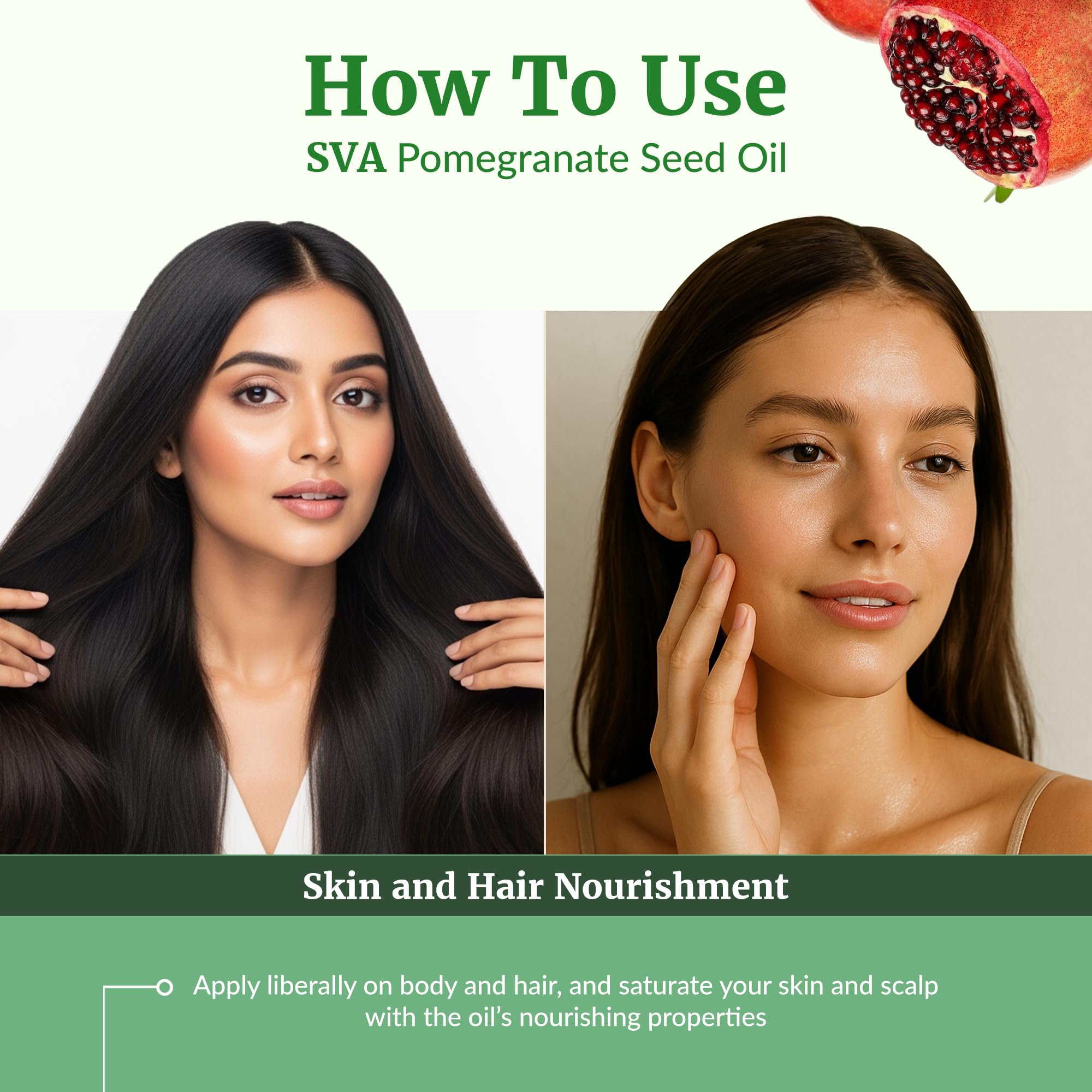 SVA ORGANICS Pomegranate Seed Oil on skin for lightweight hydration