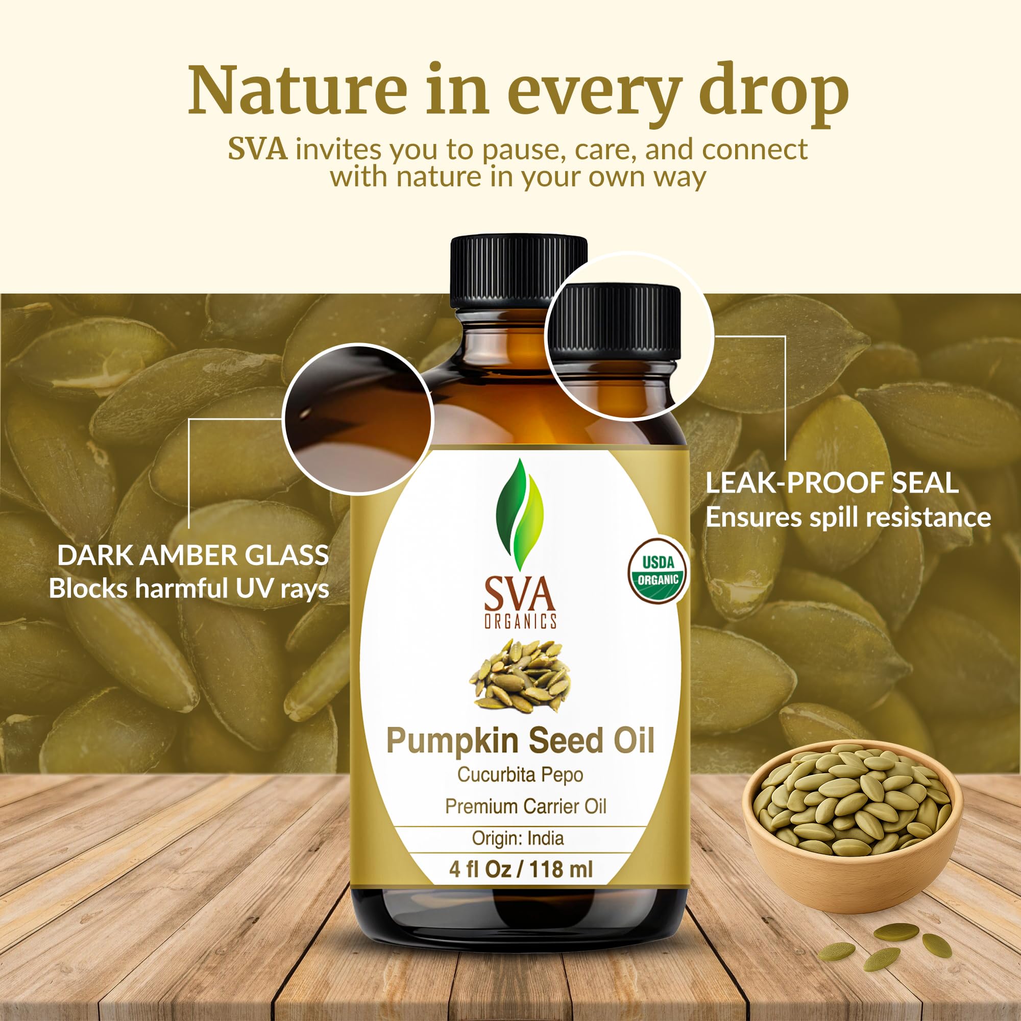 SVA ORGANICS pumpkin seed oil 4oz bottle label close-up