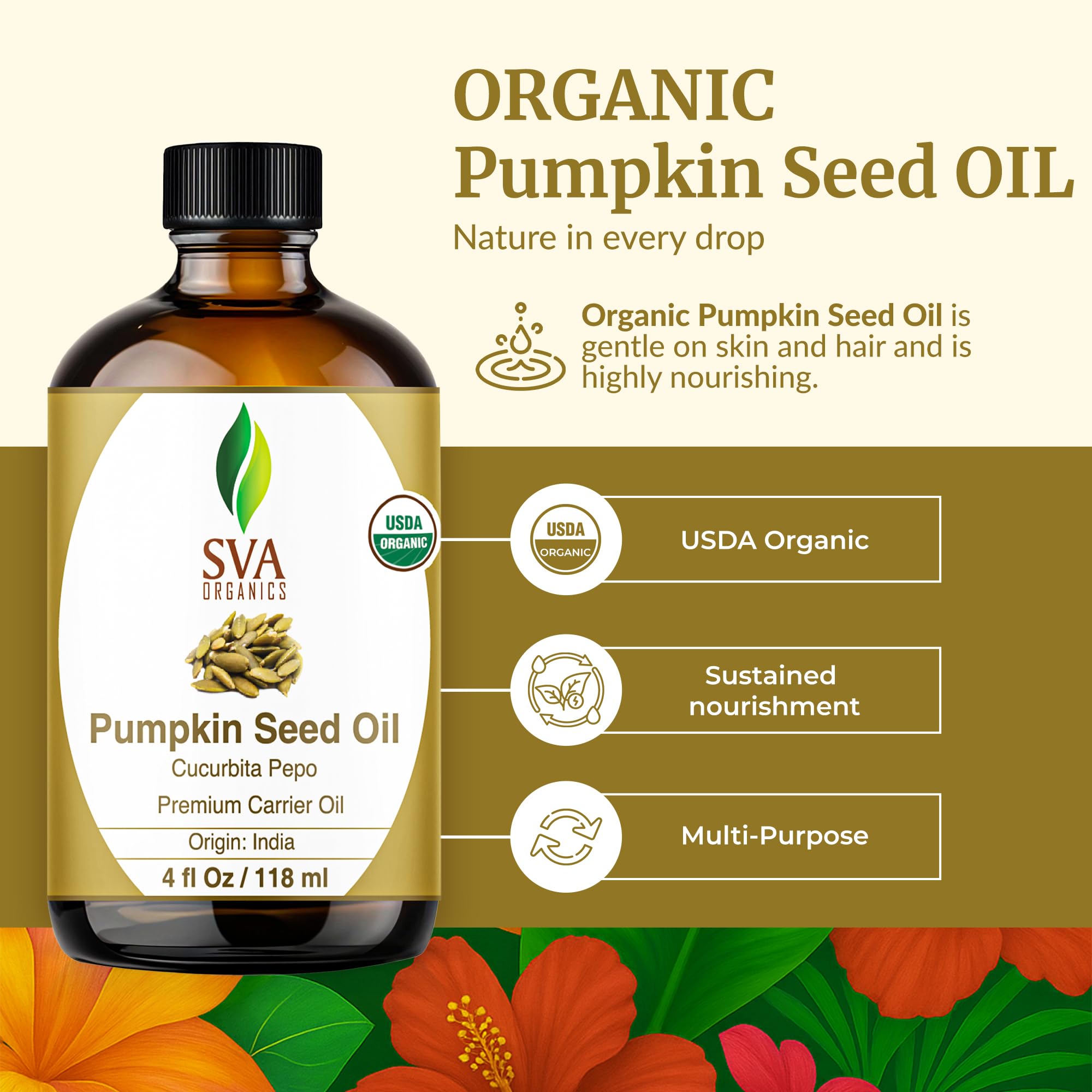 SVA ORGANICS pumpkin seed oil dropper pouring for scalp massage and hair nourishment