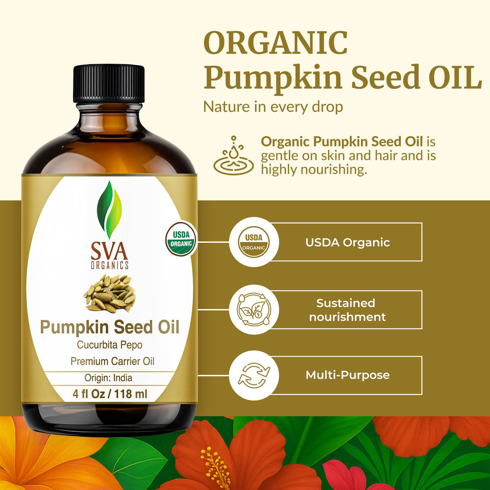 SVA ORGANICS pumpkin seed oil dropper pouring for scalp massage and hair nourishment