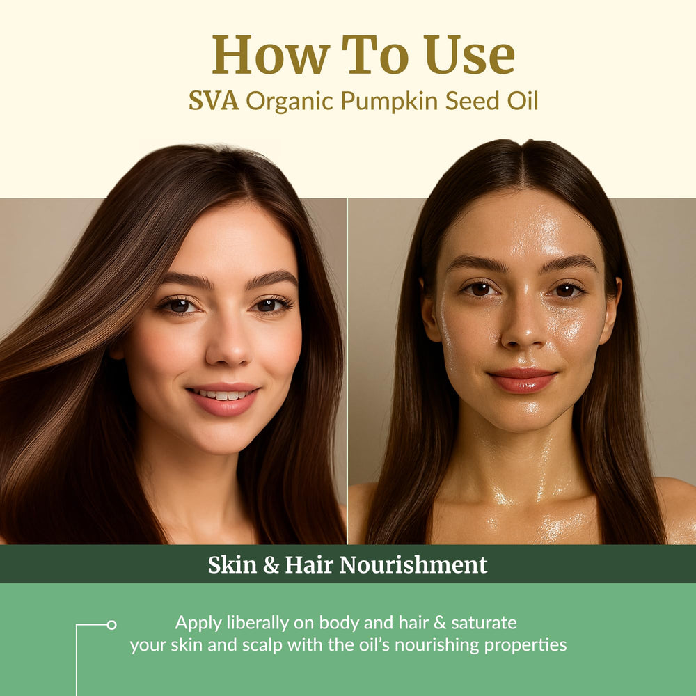 SVA ORGANICS pumpkin seed oil face skincare usage emphasizing daily moisture