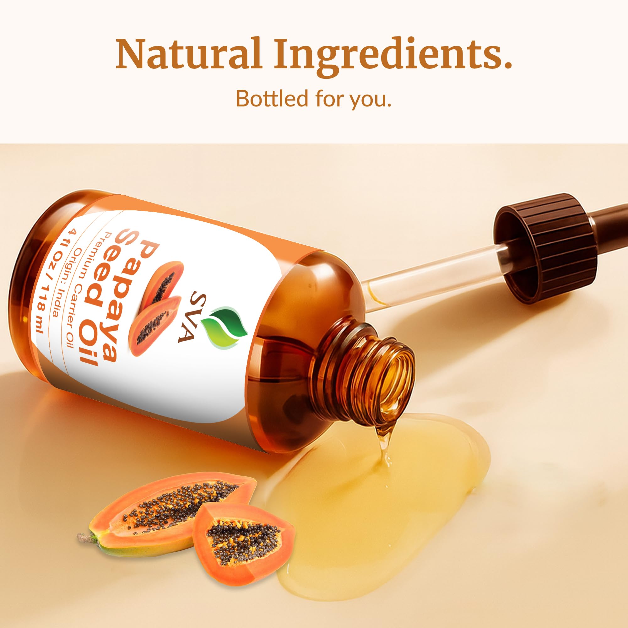 SVA Papaya Seed Oil packaging highlights cruelty-free, premium quality