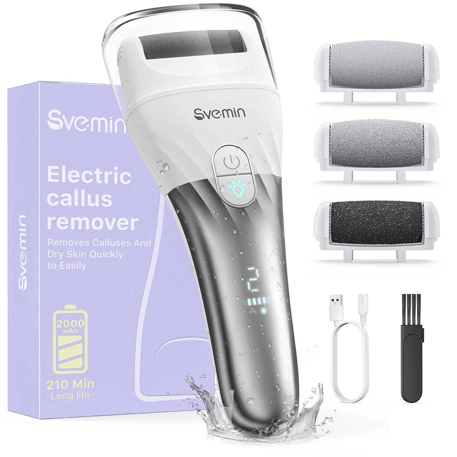 SVEMIN electric callus remover with three rollers for efficient at home pedicure