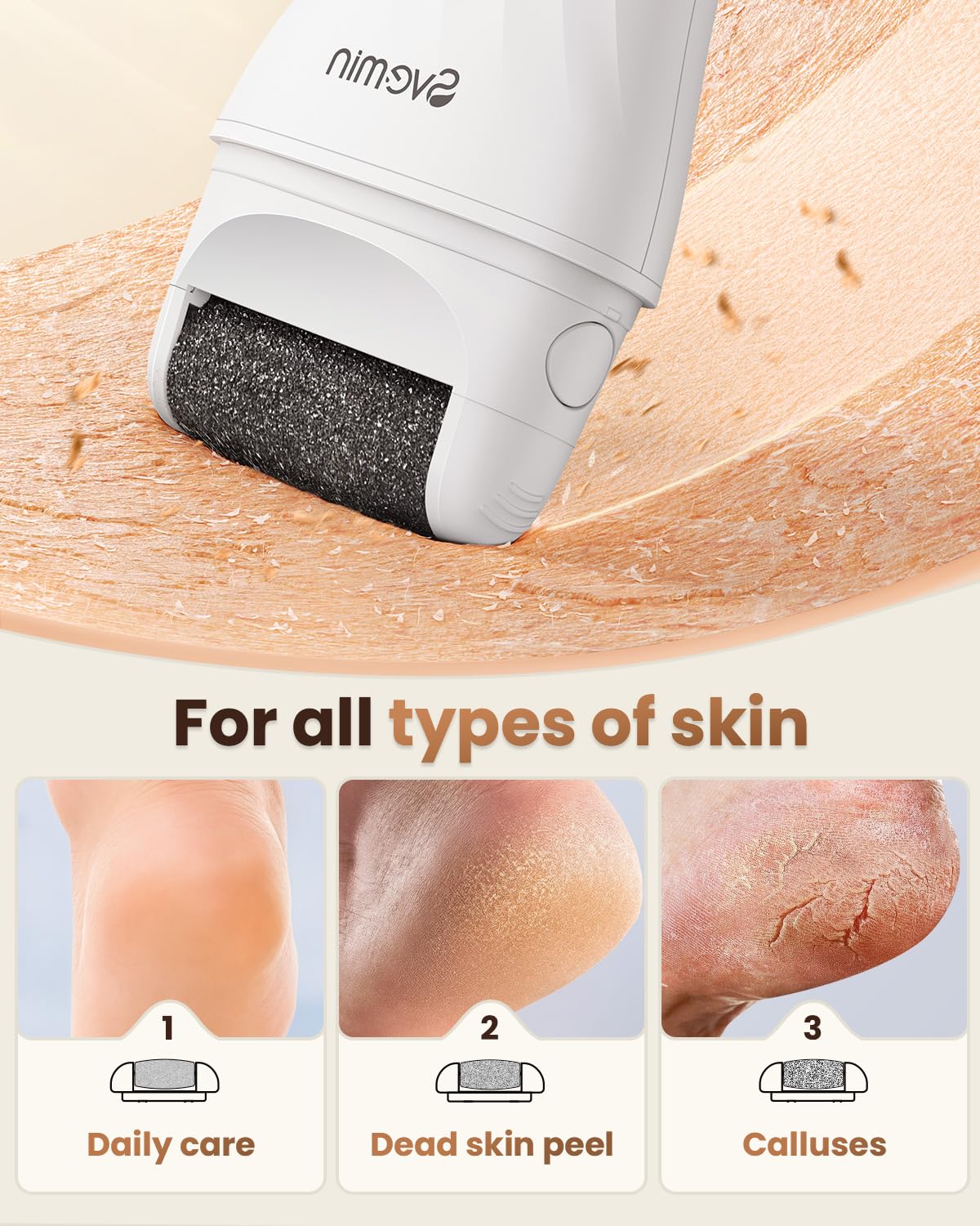 SVEMIN callus remover with preinstalled roller for immediate use and consistent exfoliation