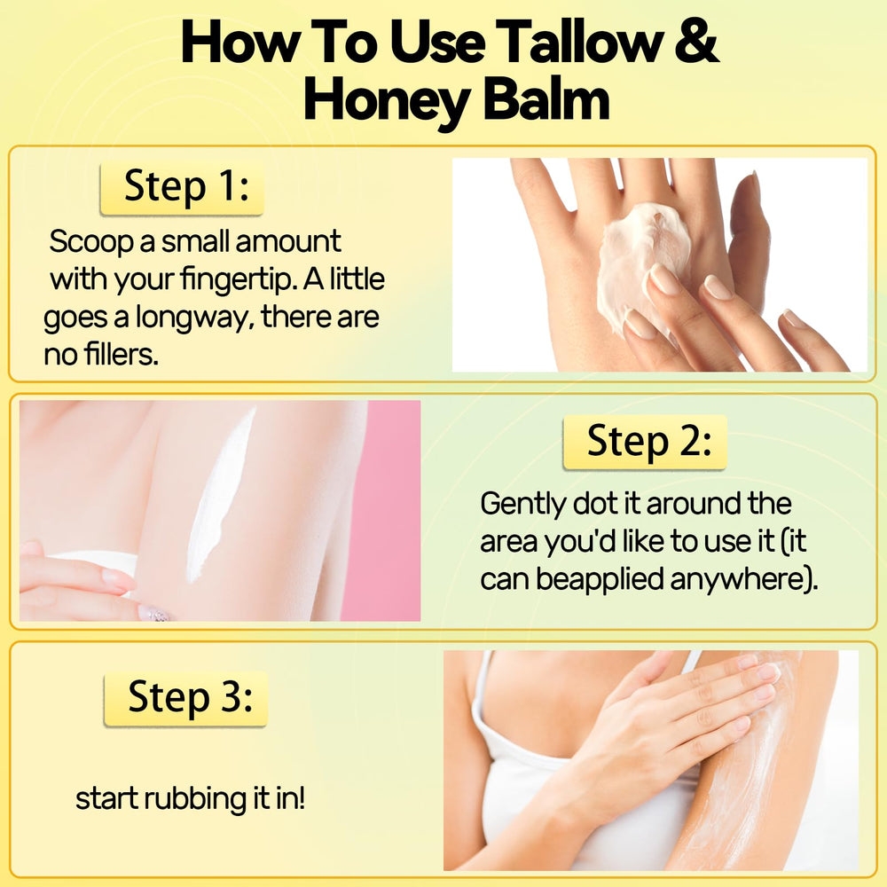 SVPMECN Tallow And Honey Balm application on hands and face demonstrates multipurpose moisture.