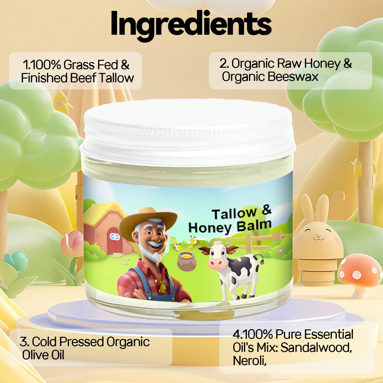 SVPMECN Tallow And Honey Balm jar close-up reveals creamy texture ideal for deep hydration.