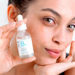 SVR B3 serum pump demonstrates fragrance-free application for sensitive skin.