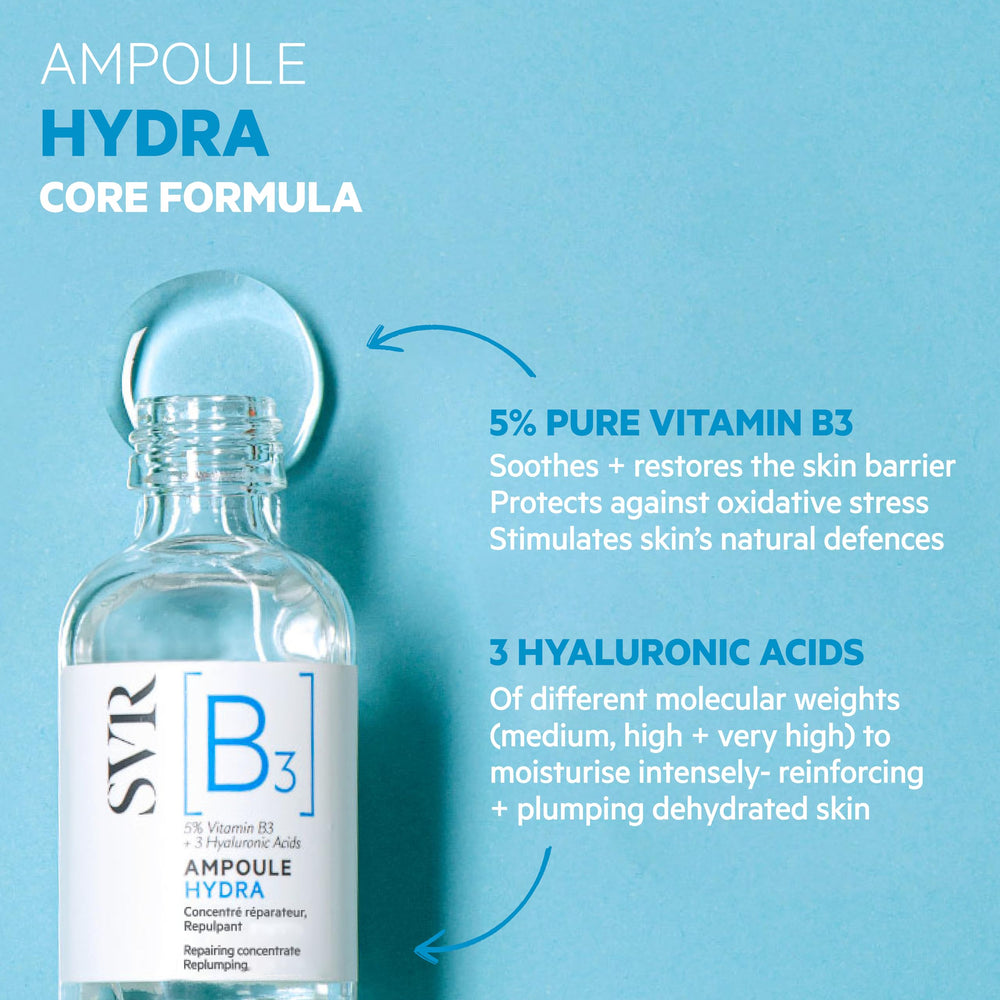 SVR B3 texture close-up highlighting lightweight, fast-absorbing serum.